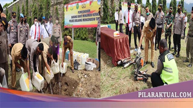 Polres Boltim Musnahkan 1.320 Liter Miras dan 50 Buah Knalpot Bising