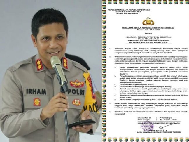  Kapolres Kotamobagu Keluarkan Maklumat Jelang Pilsang di Wilayah Kecamatan Lolayan dan Passi