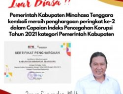 Pemkab Mitra Raih Penghargaan Capaian Index Pencegahan Korupsi Kategori Pemerintah Daerah dari KPK-RI