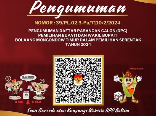 KPU Resmi Umumkan Pasangan Calon Pilkada Boltim 2024