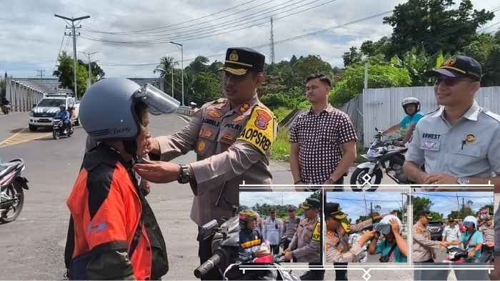 Edukasi Keselamatan, Polres Minsel Bagikan Helm Gratis dalam Operasi Samrat 2025