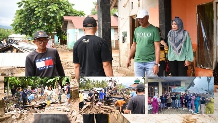 Bupati Boltim, TNI-Polri dan Warga Kompak Bersihkan Dampak Banjir di Desa Togid