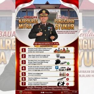Kapolres Mitra mengimbau masyarakat menjaga keamanan dan tertib berlalu lintas menjelang perayaan pengucapan syukur.