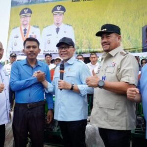 Bupati Batu Bara Baharuddin Siagian Dampingi Menko Pangan Zulhas Panen Padi di Sei Balai